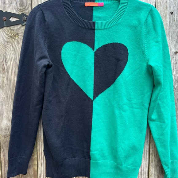 AVA Black Green Crewneck Heart Sweater Women’s Medium - Picture 5 of 11